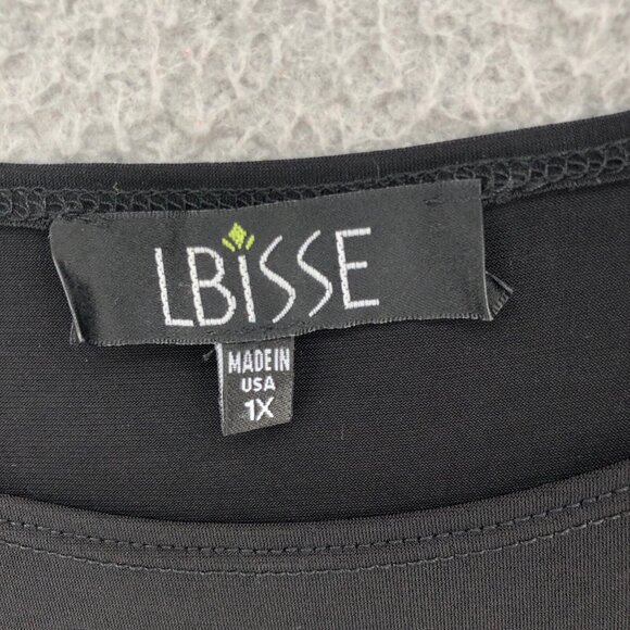 Lbisse Dress Womens 1X Plus Black A Line Travel Knit Short Sleeve Knee Length - Picture 5 of 11